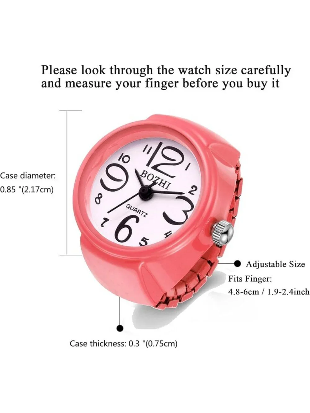 Unisex Pink Analog Quartz Easy Read Adjustable Modern Round Finger Ring Watch